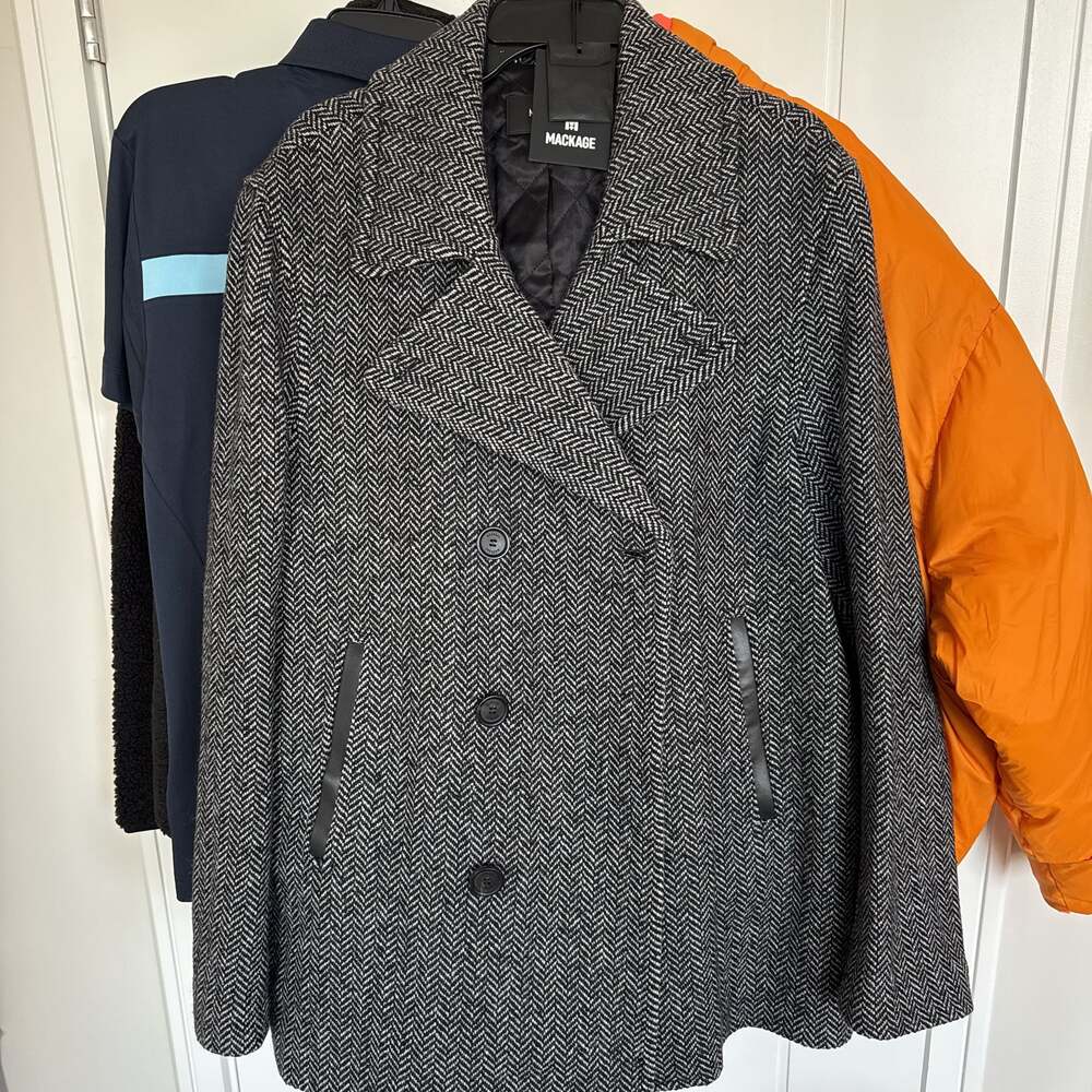 Mackage Cole-HB Wool Herringbone Jacket With Shearling Collar
